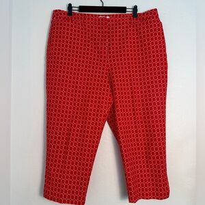 Talbots Womens Stretch Cropped Pants Sz 18 Red/White Circle Pattern Casual Wear